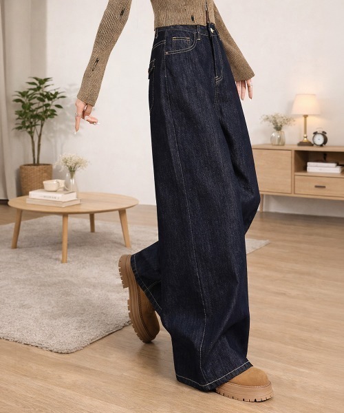 center i(センターアイ)の「ハイウエストワイドデニムパンツ(デニムパンツ・レディース・ブルー・S/M/L/XS)」の19枚目の写真