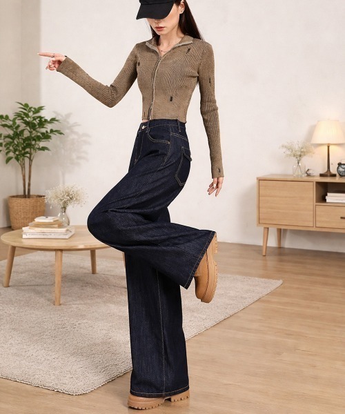center i(センターアイ)の「ハイウエストワイドデニムパンツ(デニムパンツ・レディース・ブルー・S/M/L/XS)」の18枚目の写真