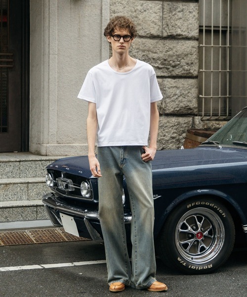 LURAKU（ルラク）の「【LURAKU】Loose Neck Cropped Tee / ルーズネッククロップドTシャツ（Tシャツ/カットソー・メンズ・ブラック/オフホワイト・S/M/L）」の12枚目の写真
