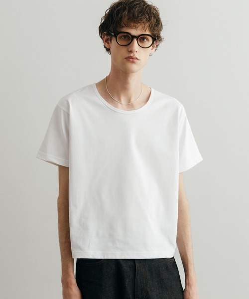LURAKU（ルラク）の「【LURAKU】Loose Neck Cropped Tee / ルーズネッククロップドTシャツ（Tシャツ/カットソー・メンズ・ブラック/オフホワイト・S/M/L）」の9枚目の写真