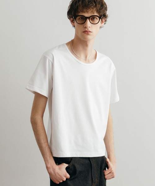 LURAKU（ルラク）の「【LURAKU】Loose Neck Cropped Tee / ルーズネッククロップドTシャツ（Tシャツ/カットソー・メンズ・ブラック/オフホワイト・S/M/L）」の7枚目の写真
