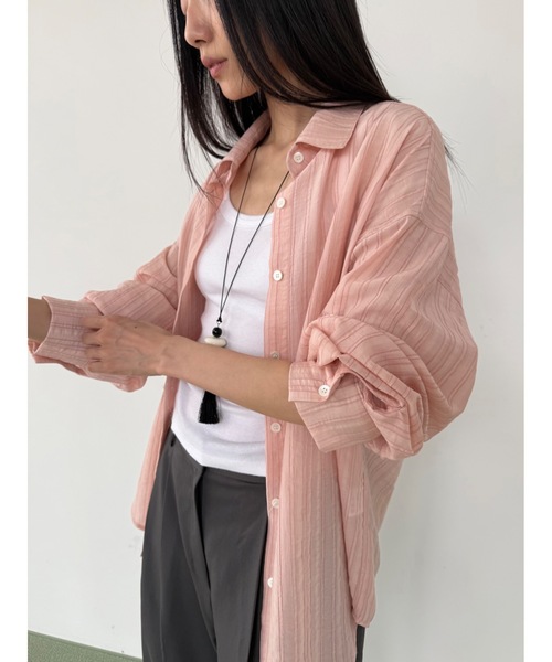 Didot.showroom（ディドット ショールーム）の「シルキーストライプシャツ（シャツ/ブラウス・レディース・グレー/ピンク/アイボリー・FREE）」の3枚目の写真