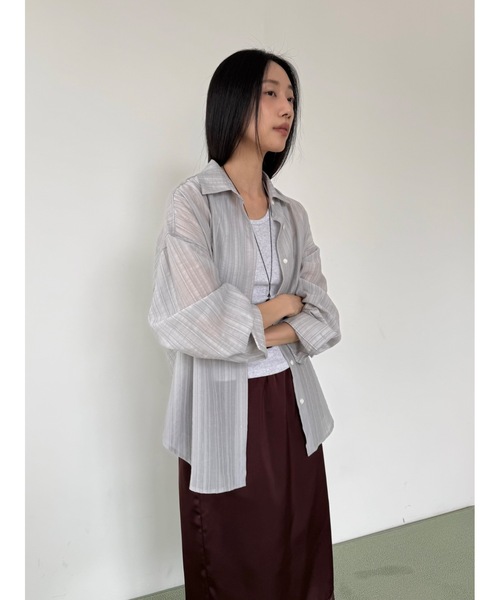 Didot.showroom（ディドット ショールーム）の「シルキーストライプシャツ（シャツ/ブラウス・レディース・グレー/ピンク/アイボリー・FREE）」の22枚目の写真