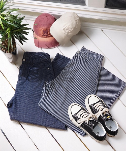 1111clothing(ワンフォークロージング)の「リップデニム&ヒッコリー バレルレッグパンツ / Rip Denim & Hickory Barrel-Leg Pants(デニムパンツ・メンズ・ワンウォッシュ/ネイビー・L/M/S)」の3枚目の写真