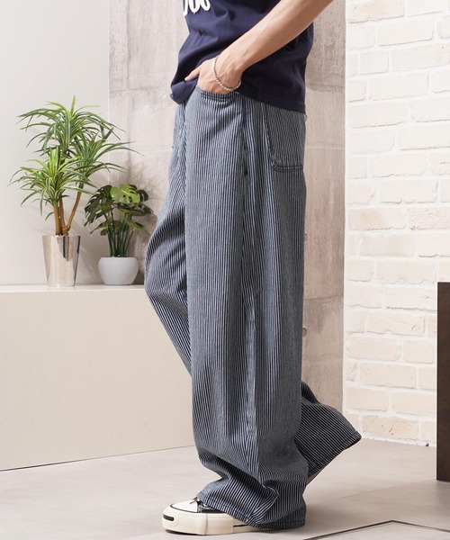 1111clothing(ワンフォークロージング)の「リップデニム&ヒッコリー バレルレッグパンツ / Rip Denim & Hickory Barrel-Leg Pants(デニムパンツ・メンズ・ワンウォッシュ/ネイビー・L/M/S)」の8枚目の写真