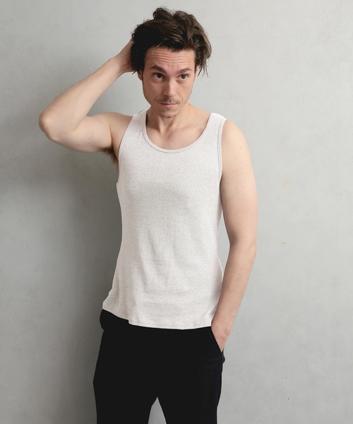 FashionBerry(ファッションベリー)の「リブタンクトップ|ベーシック|綿100%|フィットシルエット|無地|インナー対応|MEN’S BASIC TANK(タンクトップ・メンズ・ネイビー/ブラック/ホワイト/グレー・M/L/LL/3L)」の12枚目の写真