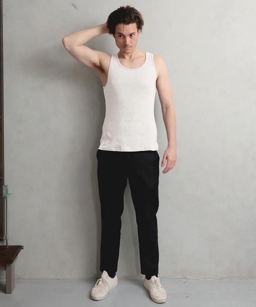 FashionBerry(ファッションベリー)の「リブタンクトップ|ベーシック|綿100%|フィットシルエット|無地|インナー対応|MEN’S BASIC TANK(タンクトップ・メンズ・ネイビー/ブラック/ホワイト/グレー・M/L/LL/3L)」の13枚目の写真
