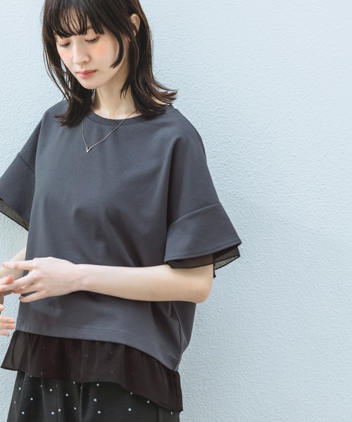 LAKOLE(ラコレ)の「<接触冷感>シアー切替T / 668342(Tシャツ/カットソー・レディース・オフホワイト/ブラック/チャコール/ホワイト・FREE)」の1枚目の写真