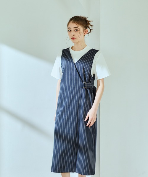 12Twelve Agenda(トゥエルブ アジェンダ)の「サイドベルトピンストライプ柄ジャンスカ(ジャンパースカート・レディース・ネイビー/ライトグレー・M)」の12枚目の写真