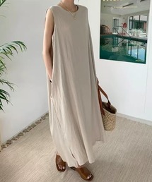 コットンリネン ノースリーブ ロング丈 ワンピース