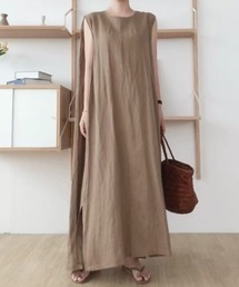 コットンリネン ノースリーブ ロング丈 ワンピース