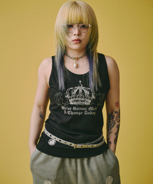 GALFY(ガルフィー)の「『GALFY/ガルフィー』爆上げ↑↑ギラタンク(Tシャツ/カットソー・レディース・ブラック/グレー/ホワイト・XL/L)」の1枚目の写真