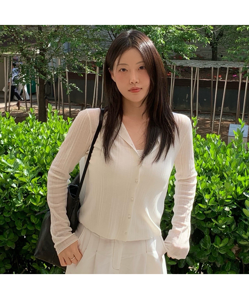 MIND BRIDGE WOMEN（マインドブリッジウーマン）の「[W]ベーシックリネンカーディガン - 3カラー（カーディガン/ボレロ・レディース・ライトグレー/オリーブ/ホワイト/レッド・55/66）」の2枚目の写真