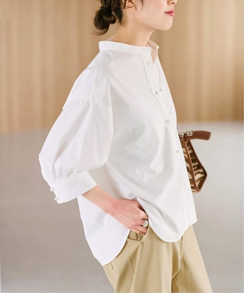 Spick & Span(スピックアンドスパン)の「《WEB限定 / 追加》パールボタンギャザースリーブシャツ(シャツ/ブラウス・レディース・その他10/ホワイト系その他・FREE)」の1枚目の写真