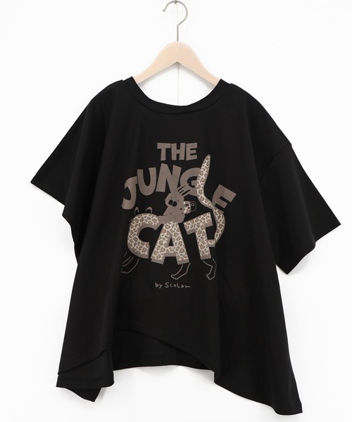 ScoLar（スカラー）の「162702：ヒョウ柄ロゴ乗りラビル アシメ2wayプルオーバー（Tシャツ/カットソー・レディース・ブラック/ブラウン/オフホワイト・M）」の3枚目の写真