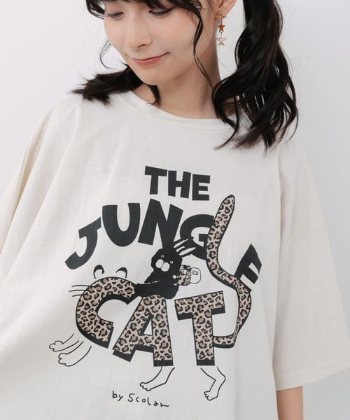 ScoLar（スカラー）の「162702：ヒョウ柄ロゴ乗りラビル アシメ2wayプルオーバー（Tシャツ/カットソー・レディース・ブラック/ブラウン/オフホワイト・M）」の9枚目の写真