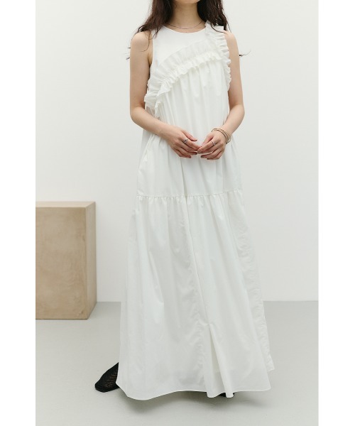 STYLEMIXER（スタイルミキサー）の「【SNSで話題・大人気夏ワンピ】アシンメトリーフリルティアードワンピース（ワンピース・レディース・ミント/ホワイト/ブラック・SMALL/MEDIUM）」の2枚目の写真