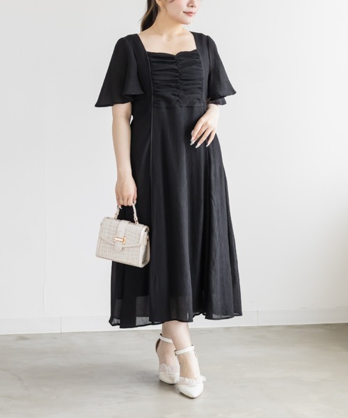 CLETTE(クレット)の「フロント切替ギャザーフレアワンピース(ワンピース・レディース・サックスブルー/ブラック/グリーン・LL/3L/4L)」の1枚目の写真
