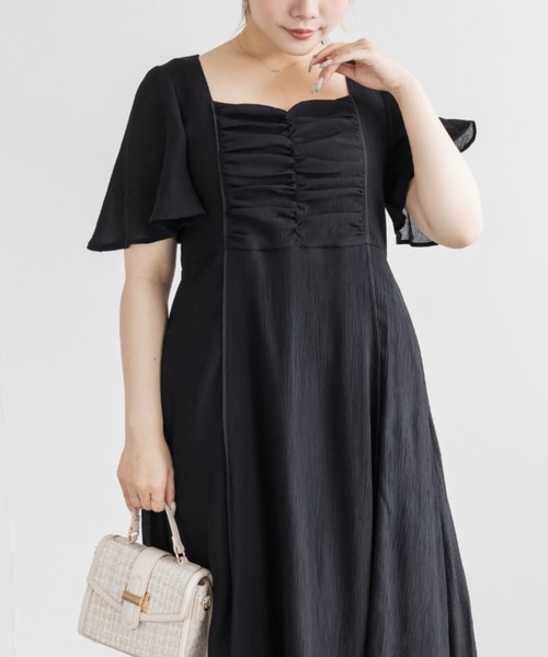 CLETTE(クレット)の「フロント切替ギャザーフレアワンピース(ワンピース・レディース・サックスブルー/ブラック/グリーン・LL/3L/4L)」の8枚目の写真