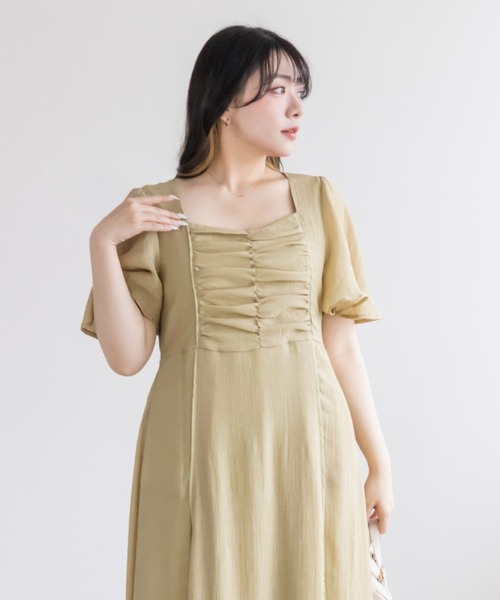 CLETTE(クレット)の「フロント切替ギャザーフレアワンピース(ワンピース・レディース・サックスブルー/ブラック/グリーン・LL/3L/4L)」の12枚目の写真
