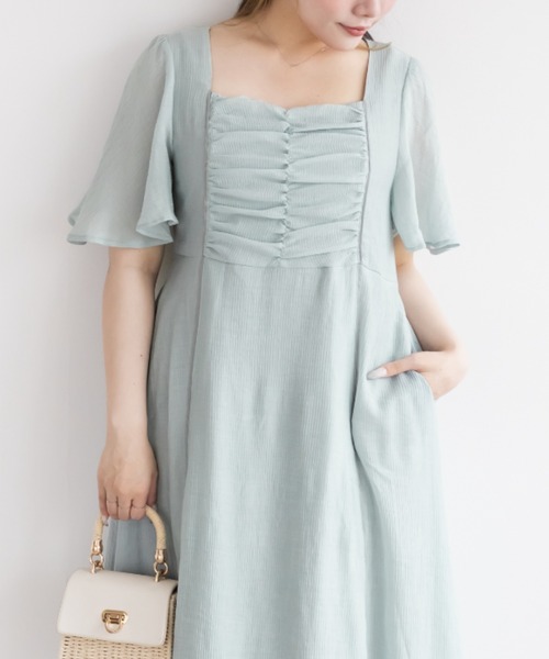 CLETTE(クレット)の「フロント切替ギャザーフレアワンピース(ワンピース・レディース・サックスブルー/ブラック/グリーン・LL/3L/4L)」の16枚目の写真