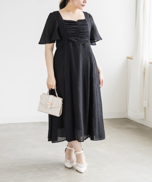 CLETTE(クレット)の「フロント切替ギャザーフレアワンピース(ワンピース・レディース・サックスブルー/ブラック/グリーン・LL/3L/4L)」の9枚目の写真