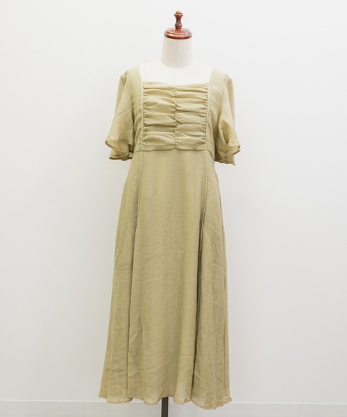 CLETTE(クレット)の「フロント切替ギャザーフレアワンピース(ワンピース・レディース・サックスブルー/ブラック/グリーン・LL/3L/4L)」の4枚目の写真