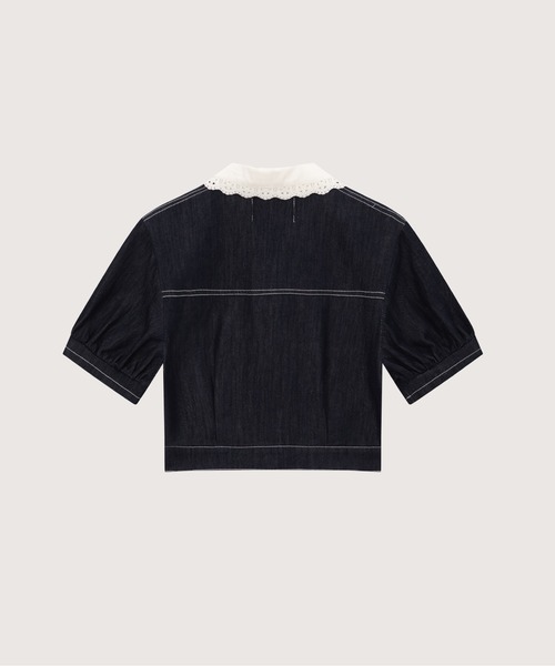LA POMME petit(ラポミ・プチ)の「Sweet Lace Collar Flare Denim Skirt Set Up(セットアップ・レディース・ブルー・FREE)」の4枚目の写真
