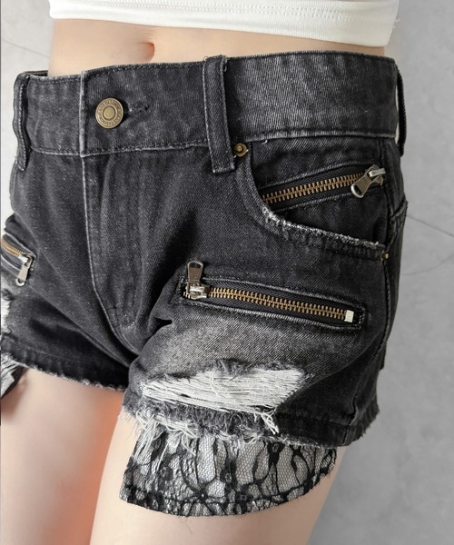 me+em select(ミームセレクト)の「【 3color / 3size 】レースポケットダメージデニムマイクロショートパンツ/ lace pocket damage denim micro short pants(デニムパンツ・レディース・ピンク/ブラック/ブルー・SMALL/MEDIUM/LARGE)」の22枚目の写真