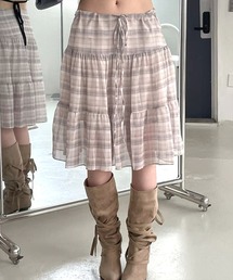 【WEB限定】チェック柄フリルミディ丈スカート［骨格ウェーブ／フェミニン／ガーリー／大人かわいい／韓国ファッション］