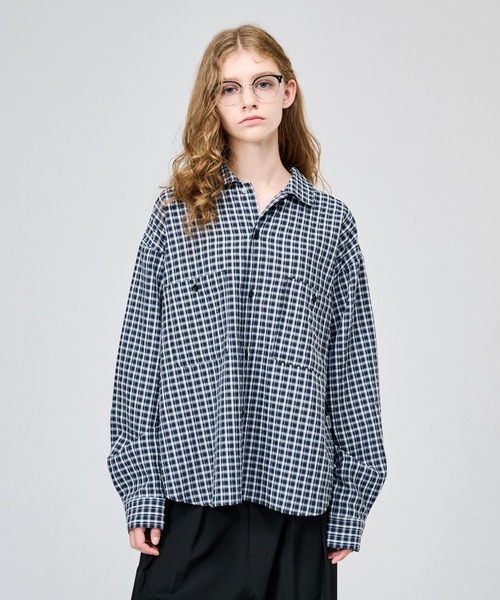 WETTEMPT（ウィテンプト）の「OPEN COLLAR SEERSUCKER CHECK L/S SHIRT / オープンカラーシアサッカーチェックL/Sシャツ（シャツ/ブラウス・メンズ・ブラウン/オフホワイト/ネイビー・SMALL/LARGE/MEDIUM）」の3枚目の写真