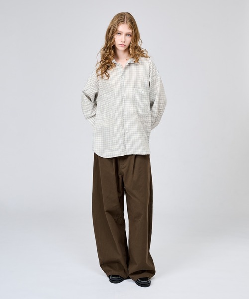 WETTEMPT（ウィテンプト）の「OPEN COLLAR SEERSUCKER CHECK L/S SHIRT / オープンカラーシアサッカーチェックL/Sシャツ（シャツ/ブラウス・メンズ・ブラウン/オフホワイト/ネイビー・SMALL/LARGE/MEDIUM）」の7枚目の写真