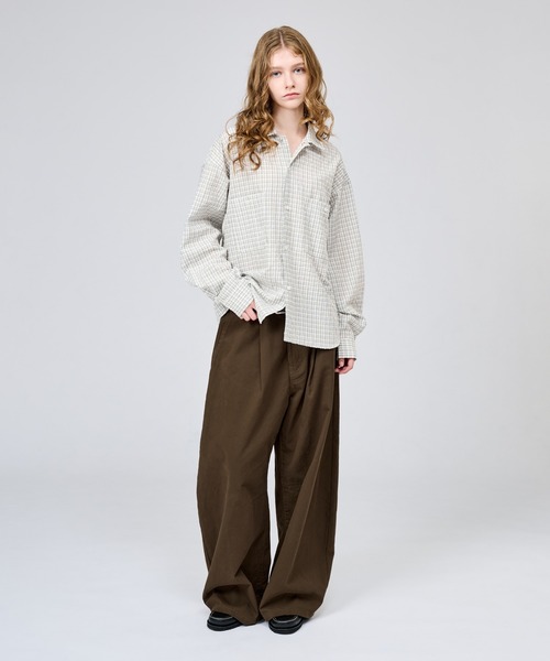 WETTEMPT（ウィテンプト）の「OPEN COLLAR SEERSUCKER CHECK L/S SHIRT / オープンカラーシアサッカーチェックL/Sシャツ（シャツ/ブラウス・メンズ・ブラウン/オフホワイト/ネイビー・SMALL/LARGE/MEDIUM）」の8枚目の写真