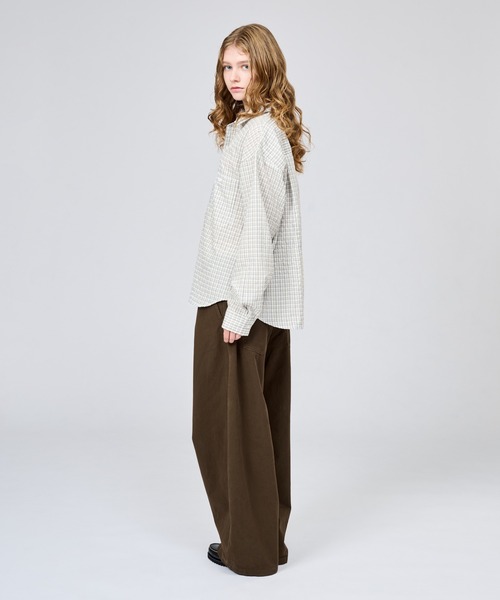 WETTEMPT（ウィテンプト）の「OPEN COLLAR SEERSUCKER CHECK L/S SHIRT / オープンカラーシアサッカーチェックL/Sシャツ（シャツ/ブラウス・メンズ・ブラウン/オフホワイト/ネイビー・SMALL/LARGE/MEDIUM）」の9枚目の写真