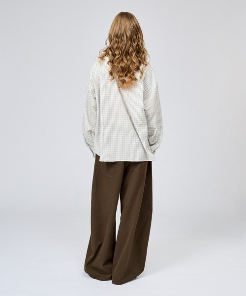 WETTEMPT（ウィテンプト）の「OPEN COLLAR SEERSUCKER CHECK L/S SHIRT / オープンカラーシアサッカーチェックL/Sシャツ（シャツ/ブラウス・メンズ・ブラウン/オフホワイト/ネイビー・SMALL/LARGE/MEDIUM）」の10枚目の写真