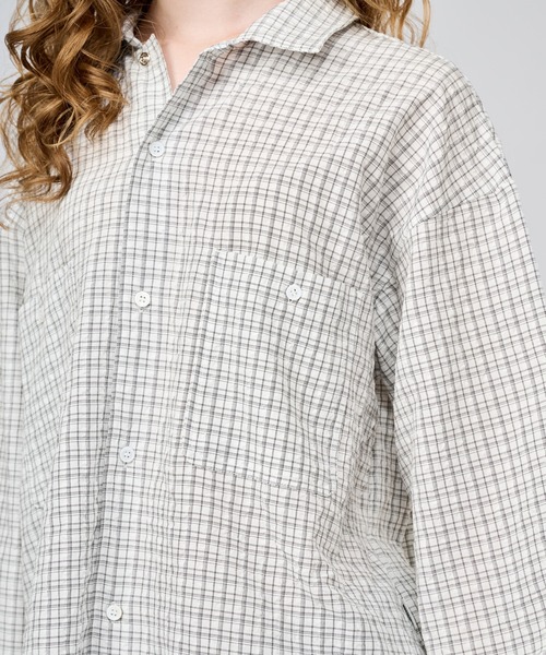 WETTEMPT（ウィテンプト）の「OPEN COLLAR SEERSUCKER CHECK L/S SHIRT / オープンカラーシアサッカーチェックL/Sシャツ（シャツ/ブラウス・メンズ・ブラウン/オフホワイト/ネイビー・SMALL/LARGE/MEDIUM）」の5枚目の写真