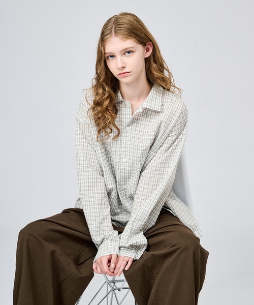 WETTEMPT（ウィテンプト）の「OPEN COLLAR SEERSUCKER CHECK L/S SHIRT / オープンカラーシアサッカーチェックL/Sシャツ（シャツ/ブラウス・メンズ・ブラウン/オフホワイト/ネイビー・SMALL/LARGE/MEDIUM）」の13枚目の写真