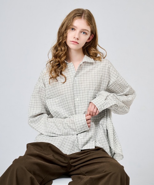 WETTEMPT（ウィテンプト）の「OPEN COLLAR SEERSUCKER CHECK L/S SHIRT / オープンカラーシアサッカーチェックL/Sシャツ（シャツ/ブラウス・メンズ・ブラウン/オフホワイト/ネイビー・SMALL/LARGE/MEDIUM）」の14枚目の写真