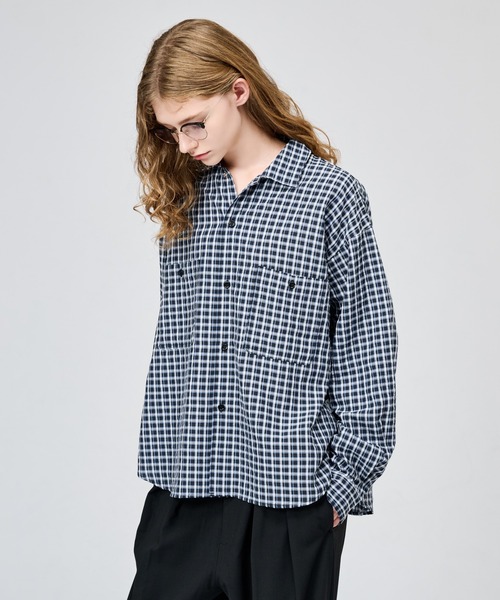WETTEMPT（ウィテンプト）の「OPEN COLLAR SEERSUCKER CHECK L/S SHIRT / オープンカラーシアサッカーチェックL/Sシャツ（シャツ/ブラウス・メンズ・ブラウン/オフホワイト/ネイビー・SMALL/LARGE/MEDIUM）」の19枚目の写真