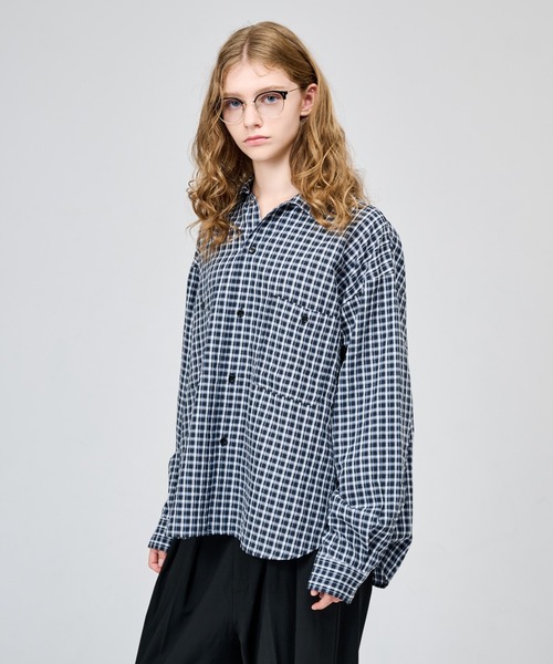 WETTEMPT（ウィテンプト）の「OPEN COLLAR SEERSUCKER CHECK L/S SHIRT / オープンカラーシアサッカーチェックL/Sシャツ（シャツ/ブラウス・メンズ・ブラウン/オフホワイト/ネイビー・SMALL/LARGE/MEDIUM）」の17枚目の写真
