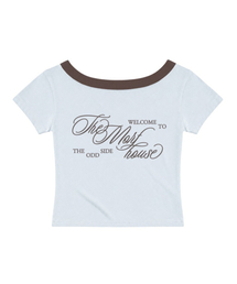 ザオードサイド配色ワンショルダー スリムフィット 半袖Tシャツ ライトブルー