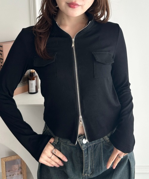 CLEA(クレア)の「ダブルジップハイネックトップス(Tシャツ/カットソー・レディース・グレー/ホワイト/ブラック/ベージュ/カーキ・FREE)」の14枚目の写真