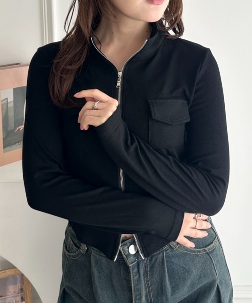 CLEA(クレア)の「ダブルジップハイネックトップス(Tシャツ/カットソー・レディース・グレー/ホワイト/ブラック/ベージュ/カーキ・FREE)」の16枚目の写真
