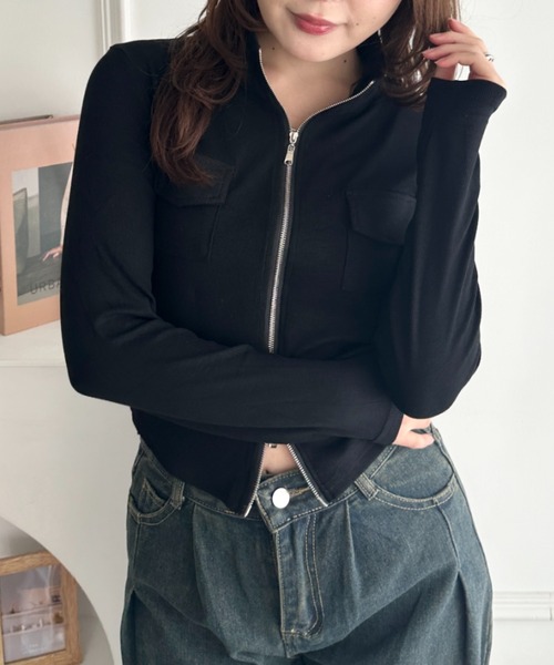 CLEA(クレア)の「ダブルジップハイネックトップス(Tシャツ/カットソー・レディース・グレー/ホワイト/ブラック/ベージュ/カーキ・FREE)」の17枚目の写真
