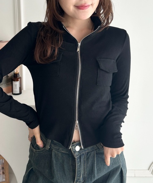 CLEA(クレア)の「ダブルジップハイネックトップス(Tシャツ/カットソー・レディース・グレー/ホワイト/ブラック/ベージュ/カーキ・FREE)」の18枚目の写真