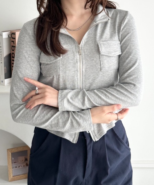 CLEA(クレア)の「ダブルジップハイネックトップス(Tシャツ/カットソー・レディース・グレー/ホワイト/ブラック/ベージュ/カーキ・FREE)」の21枚目の写真