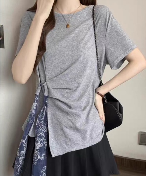 ampm(エーエムピーエム)の「ペイズリーリボンドッキングトップス(Tシャツ/カットソー・レディース・ホワイト/ネイビー/グレー・S/M)」の2枚目の写真