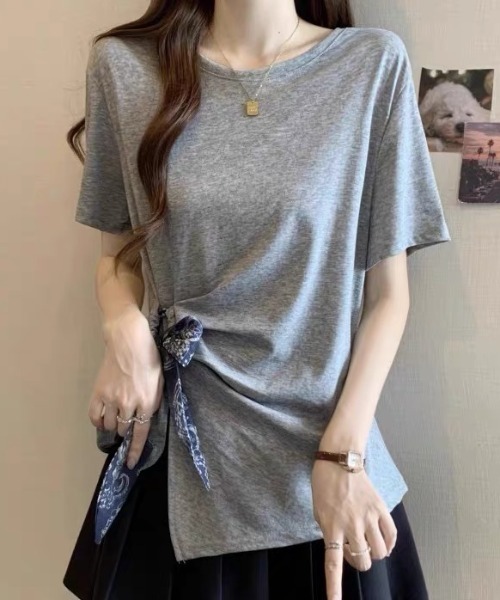 ampm(エーエムピーエム)の「ペイズリーリボンドッキングトップス(Tシャツ/カットソー・レディース・ホワイト/ネイビー/グレー・S/M)」の7枚目の写真