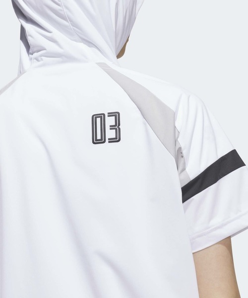 adidas(アディダス)の「ハーフジップ フード付きアノラックジャケット 半袖 / ハーフジップ【adidas Golf/アディダスゴルフ】(ブルゾン・レディース・ホワイト・XX-LARGE/LARGE/MEDIUM/SMALL/X-LARGE/X-SMALL)」の4枚目の写真