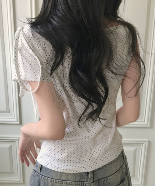MAISON DE THERESE(メゾン ド テレーズ)の「【2026春夏新作】3wayドット柄アシンメトリーオフショルダーレースアップ Tシャツ(Tシャツ/カットソー・レディース・PINK/Black/White・M)」の19枚目の写真